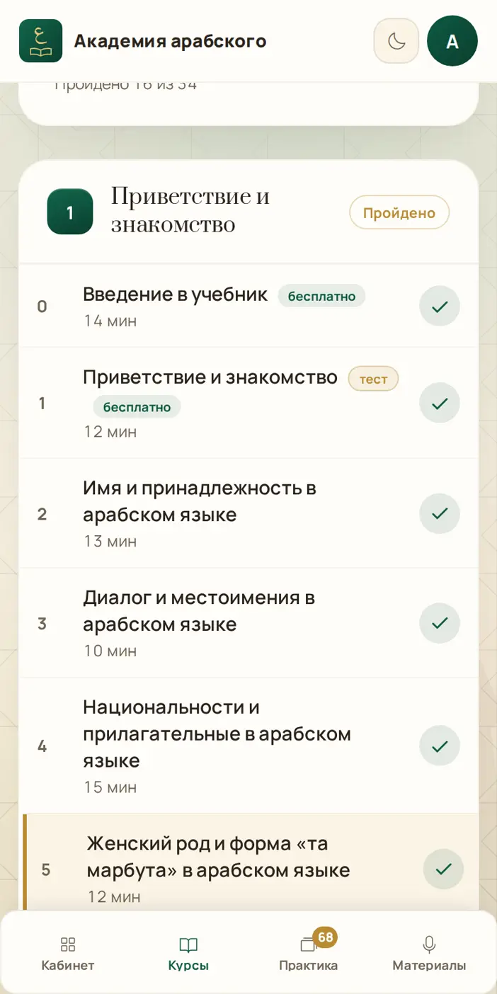 Список уроков курса